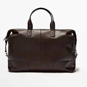 Massimo Dutti Leather Large Bag Brown New With Tags Made In India. 18”x 17”x 7”